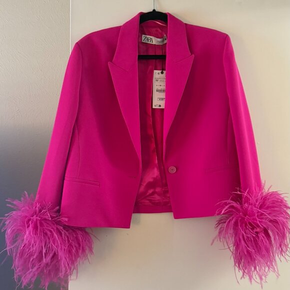 NWT Zara Cropped Pink Feather Blazer - Picture 5 of 6